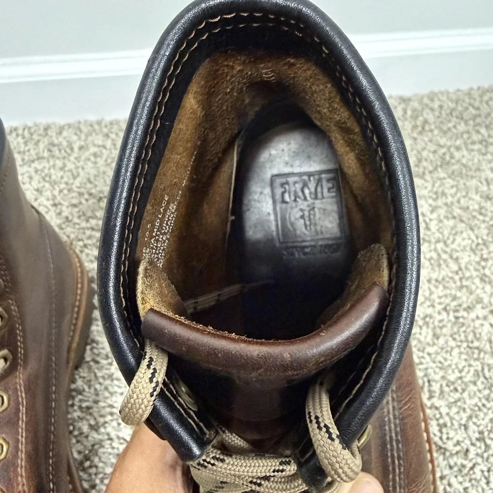 Frye Dakota Boots Mens Size 10.5 Brown Leather Mid Lace Moc Toe Lug Sole